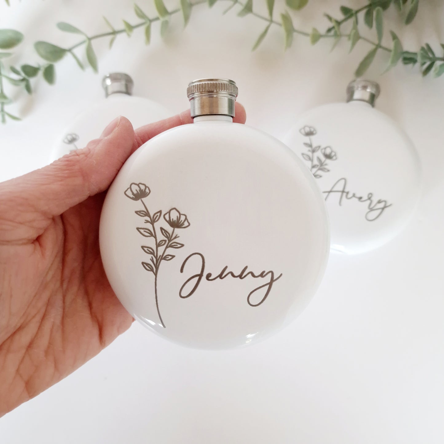 Engraved Round Hip Flask