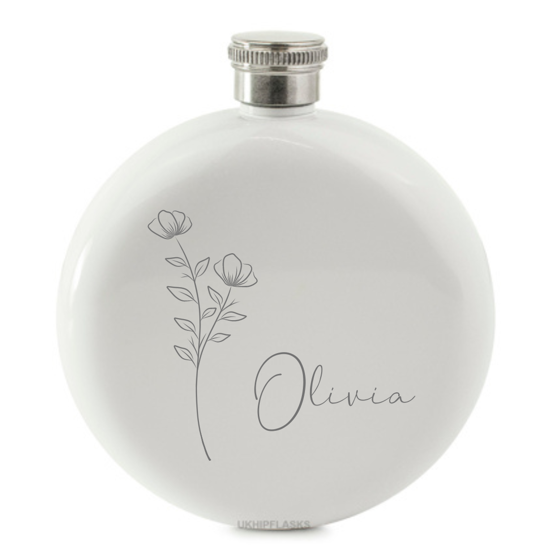 Engraved Round Hip Flask