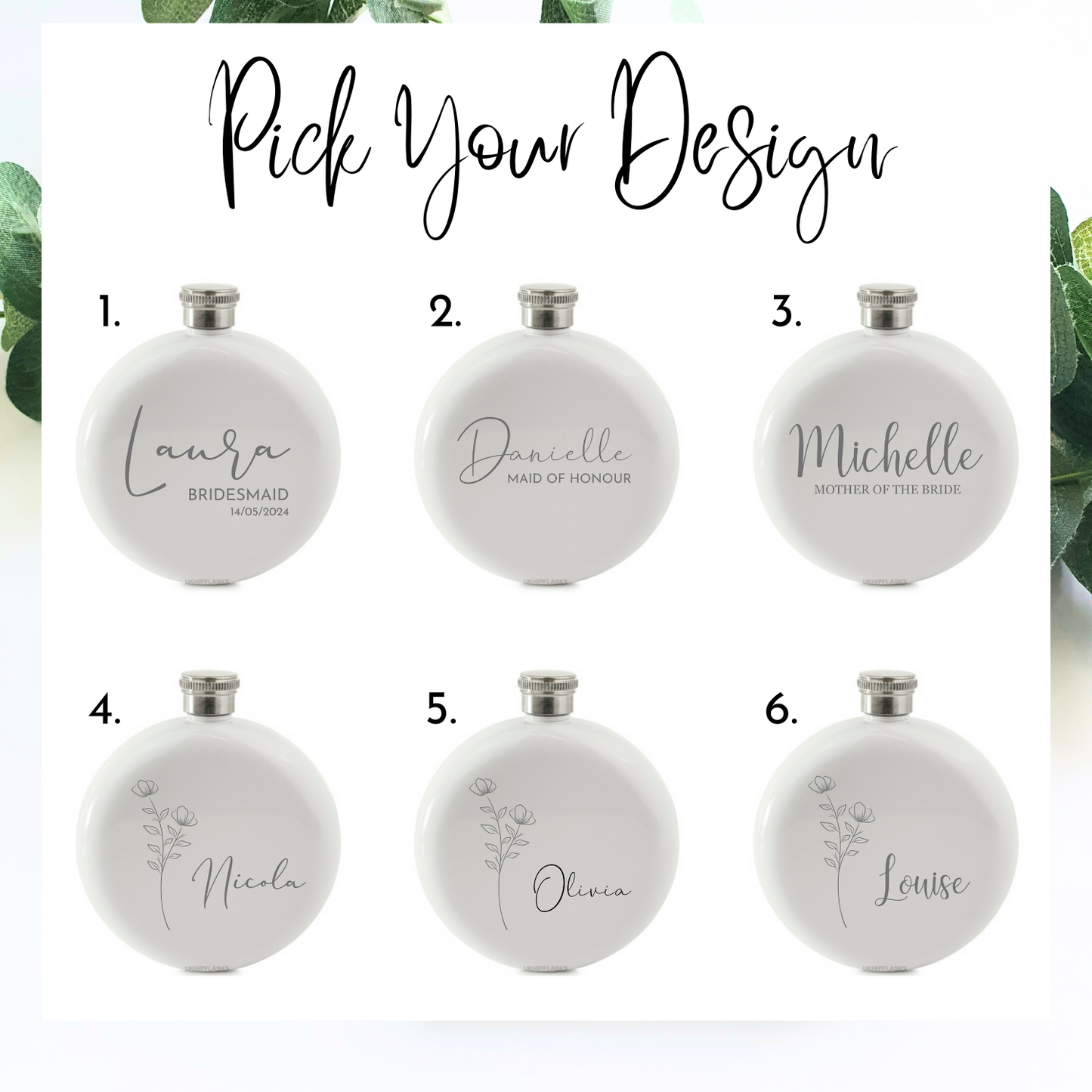 Engraved Round Hip Flask