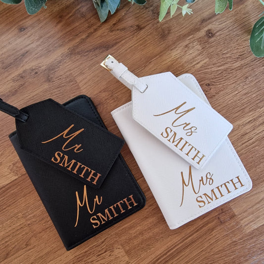 Mr & Mrs Passport Holder & Luggage Tag Set