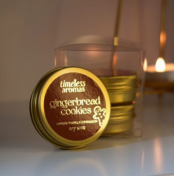 'Gingerbread Cookies' Mini Gold Tin Candle