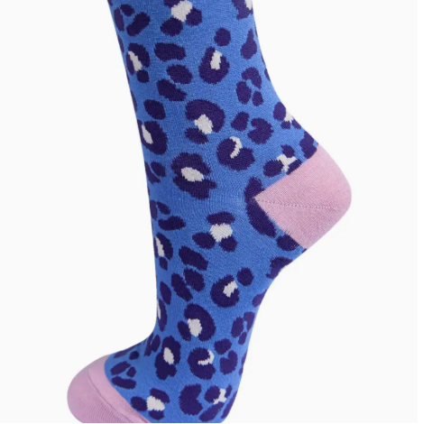 Blue Leopard Print Bamboo Socks