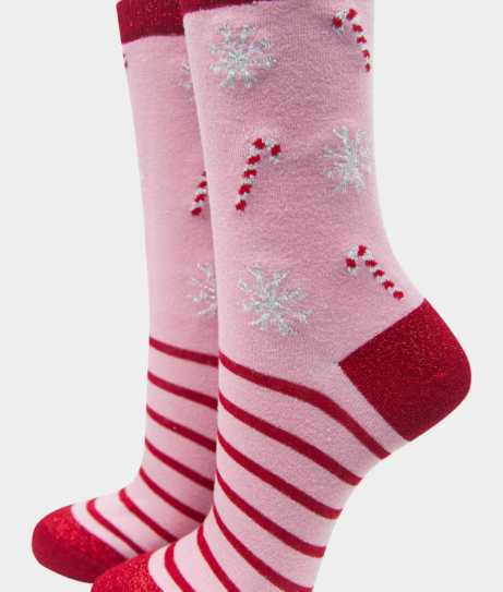 Candy Cane and Snowflake Bamboo Socks